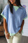 Pink Stripe Contrast Trim Loose Short Sleeve Top