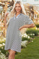 Black Stripe Contrast V Neck Collared Puff Sleeve T Shirt Mini Dress with Pockets