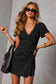 Black Polka Dot Print Lace Trim Wrap Mini Dress