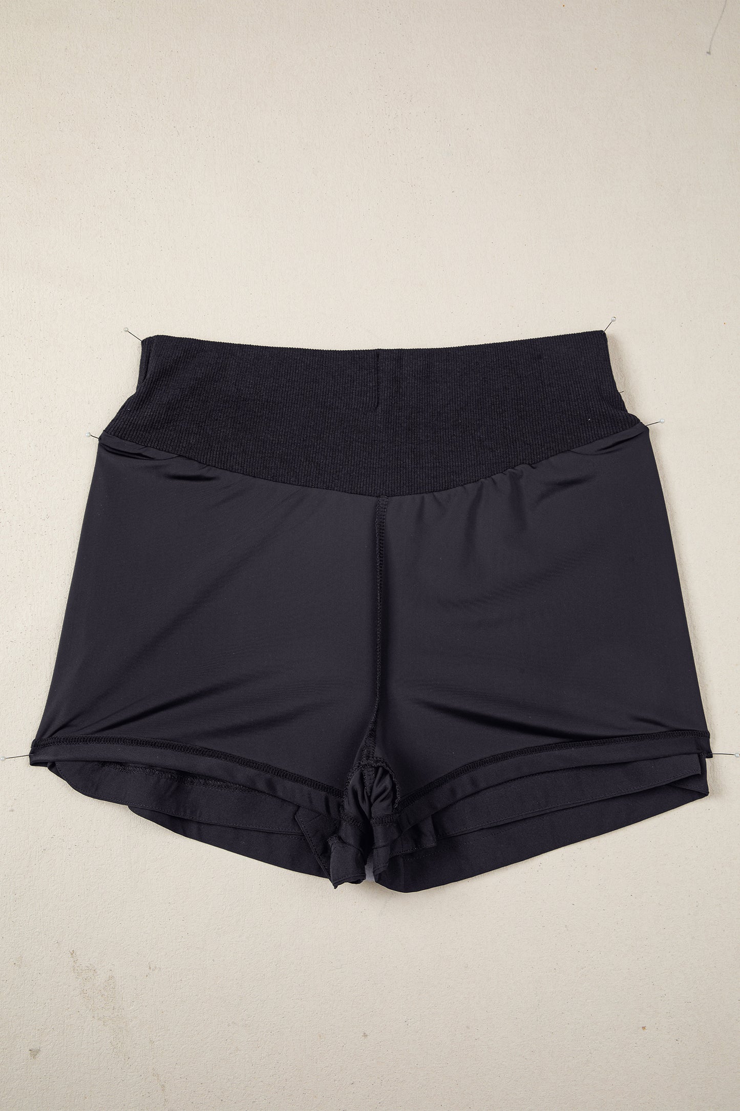 White Solid Color Ribbed Patchwork High Waist Athletic Shorts