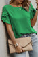 Sea Green Solid Color Ruffle Trim Short Sleeve Blouse