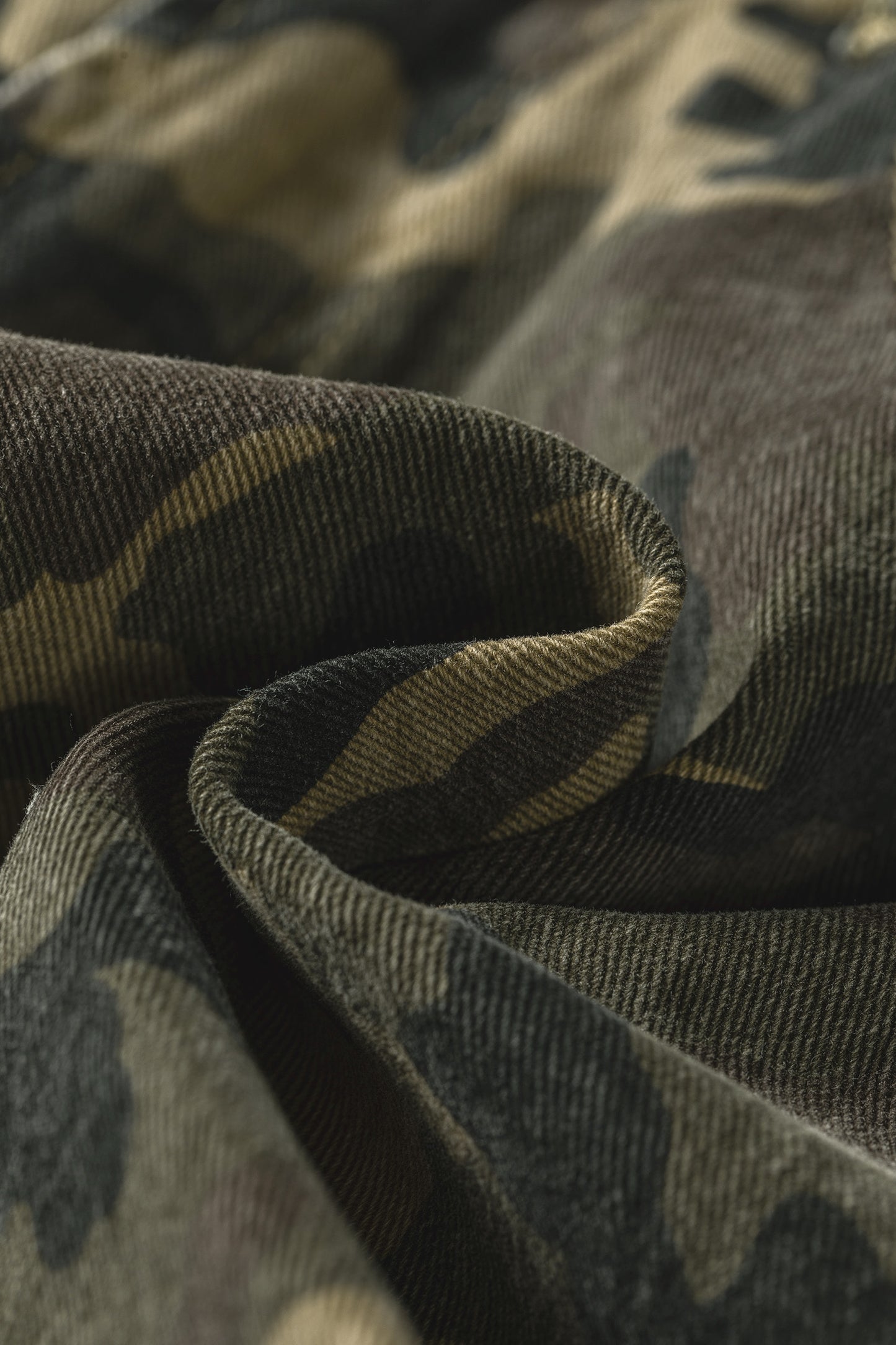 Green Camouflage High Rise Denim Shorts