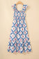 Sky Blue Ethnic Geometric Print Square Neck Smocked High Waist Ruffle Sleeve Dress