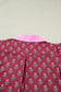 Red Contrast Collared V Neck Ricrac Trim Short Puff Sleeve Flower Blouse
