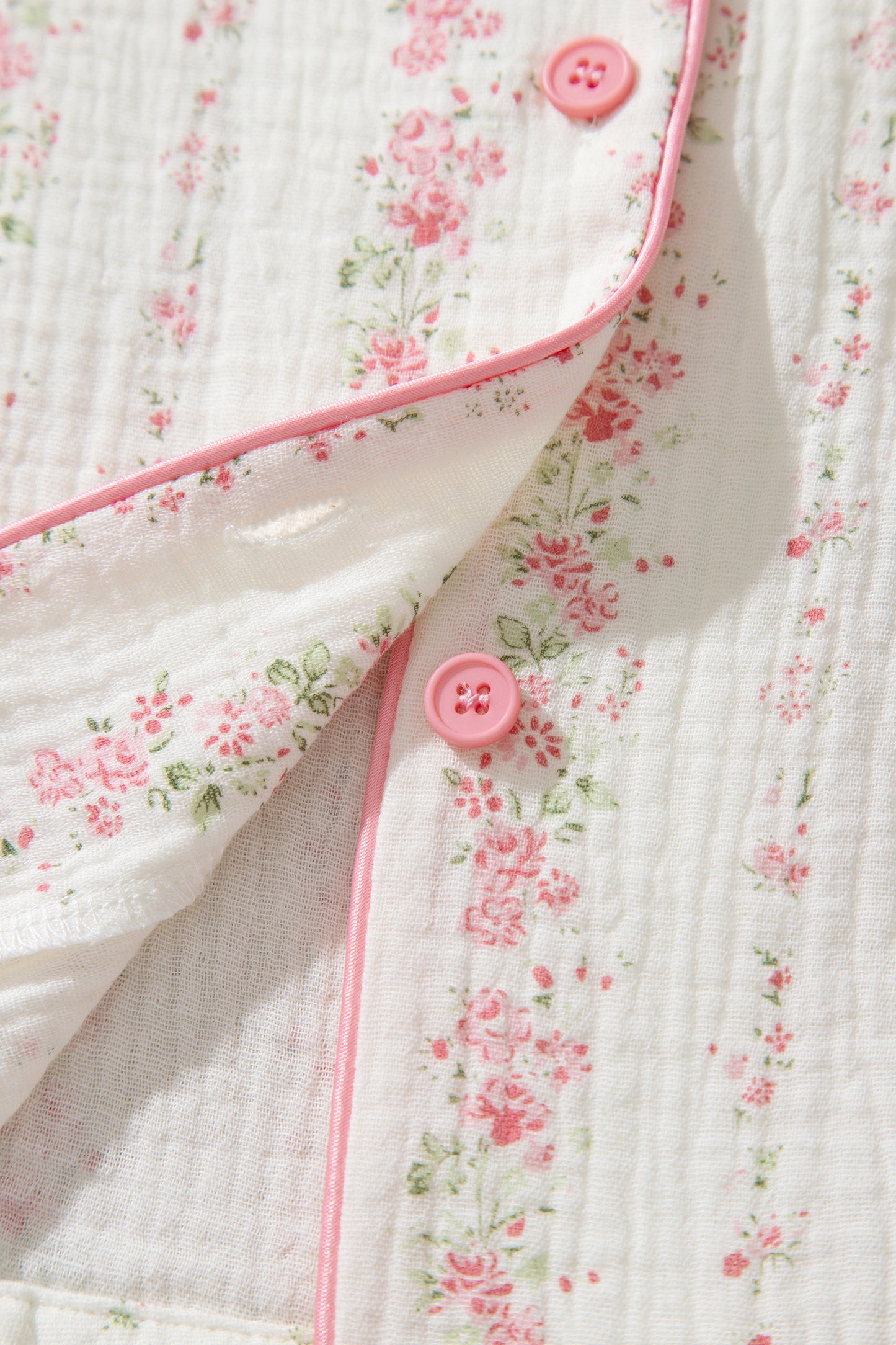 Pink Floral Print Long Sleeve Button Front Shirt Pajama Pant Set