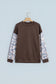 Beige Camouflage Sleeve Crewneck Baggy Pullover Sweatshirt