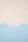 Mist Blue Solid Color Ribbed Trim Short Sleeve Top Drawstring Loose Pants 2pcs Outfit