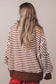 Brown Stripe Color Block Trim Raw Seam Split Hem Loose Pullover Sweatshirt