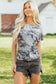 Gray Camouflage Print Round Neck T Shirt