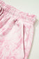 Pink Abstract Print V Neck Loose Tee Drawstring Shorts 2pcs Outfit