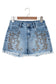 Dusk Blue Western Embroidery Stud Denim Shorts Summer Daily Wear