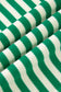 Green Stripe Puff Short Sleeve Patchwork V Neck Blouse