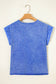 Sky Blue Mineral Wash Raw Seam Lace Sleeve Cotton Tee