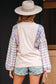 Delicacy Ricrac Trim Floral Plaid Patchwork Puff Sleeve Blouse