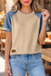 Beige Denim Color Block Patchwork Round Neck Tee