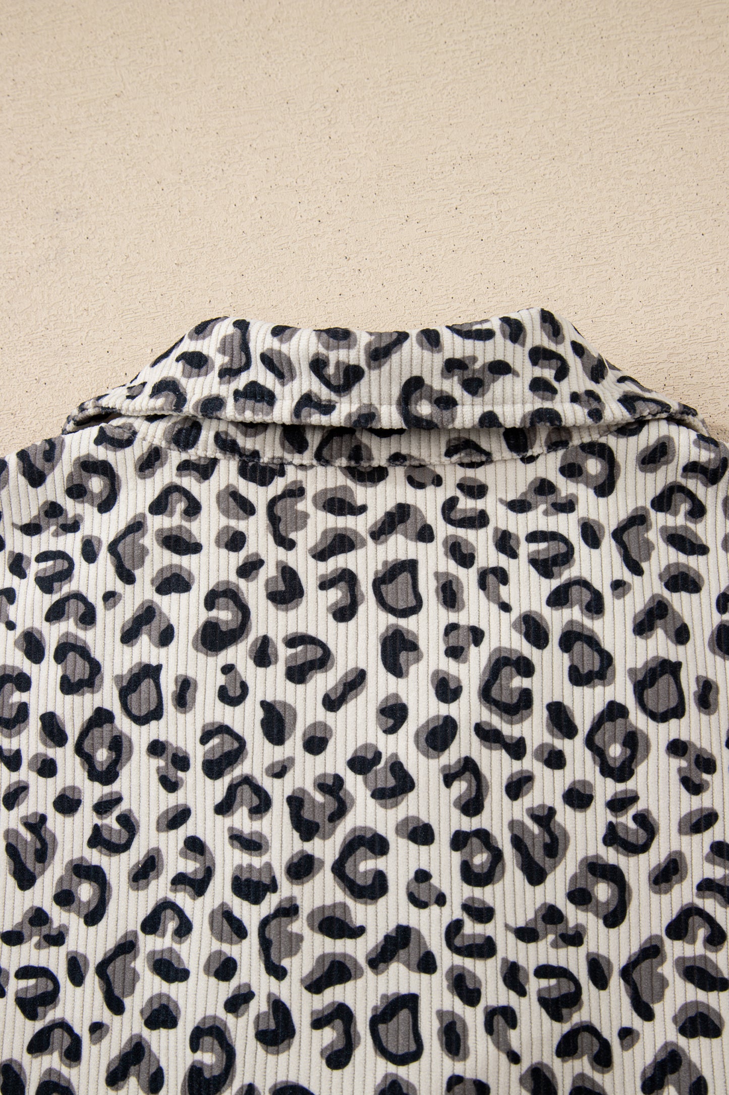 Brown Leopard Print Quarter Zip Corduroy Sweatshirt