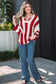 Red Stripe Colorblock V Neck Bracelet Sleeve Sweater