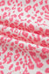 Pink Stripe Ruffled Trim V Neck Leopard Print Short Sleeve Blouse
