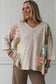 Pink Flower Patched Exposed Seam Bracelet Sleeve Oversized T Shirt