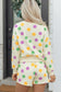 Sky Blue Polka Dot Print Drop Shoulder Pullover Drawstring Shorts Set