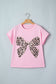Pink Leopard Bow Embroidered Cotton Round Neck T Shirt
