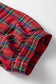 Red Plaid Print Contrast Trim V Neck Short Sleeve Blouse