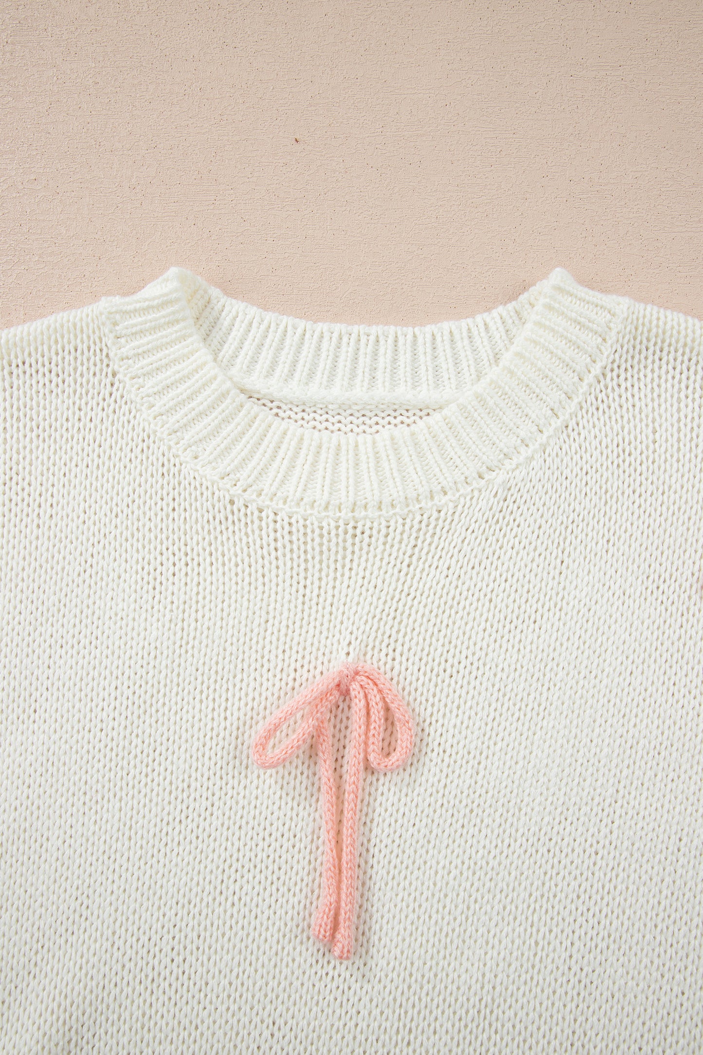 White Short Sleeve Knit Contrast Bow Knot Loose Sweater