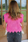 Beau Blue Pointelle Knit Patterned Scalloped Trim Short Sleeve Sweater