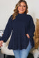 Navy Blue Tiered Ruffle Ribbed Crew Neck Pullover Plus Size Top