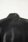 Black Double Flap Pocket Faux Leather Zip Up Stand Neck Vest