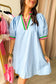 Myosotis Contrast Striped Notched V Neck Puff Sleeve Mini Dress