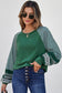 Navy Blue Contrast Print Striped Raglan Long Sleeve Loose Top