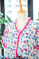 Rose Floral Print Ruffle V-Neck Short Sleeve Loose Tunic Shirt