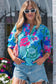 Sky Blue Floral Print V Neck Half Sleeve Blouse