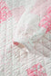 Pink Floral Quilted Half Button Pocketed Pullover Sweatshirt
