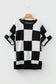 Light French Beige Checkered Pattern Loose Drop Shoulder Half Sleeve Sweater