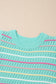 Green Colorful Striped Eyelet Knit Ruffled Sleeve Sweater T Shirt