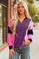 Pink Stripe Color Block V Neck Loose Fit Long Sleeve Top