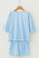 Sky Blue Polka Dot Oversized Top Drawstring Short Set