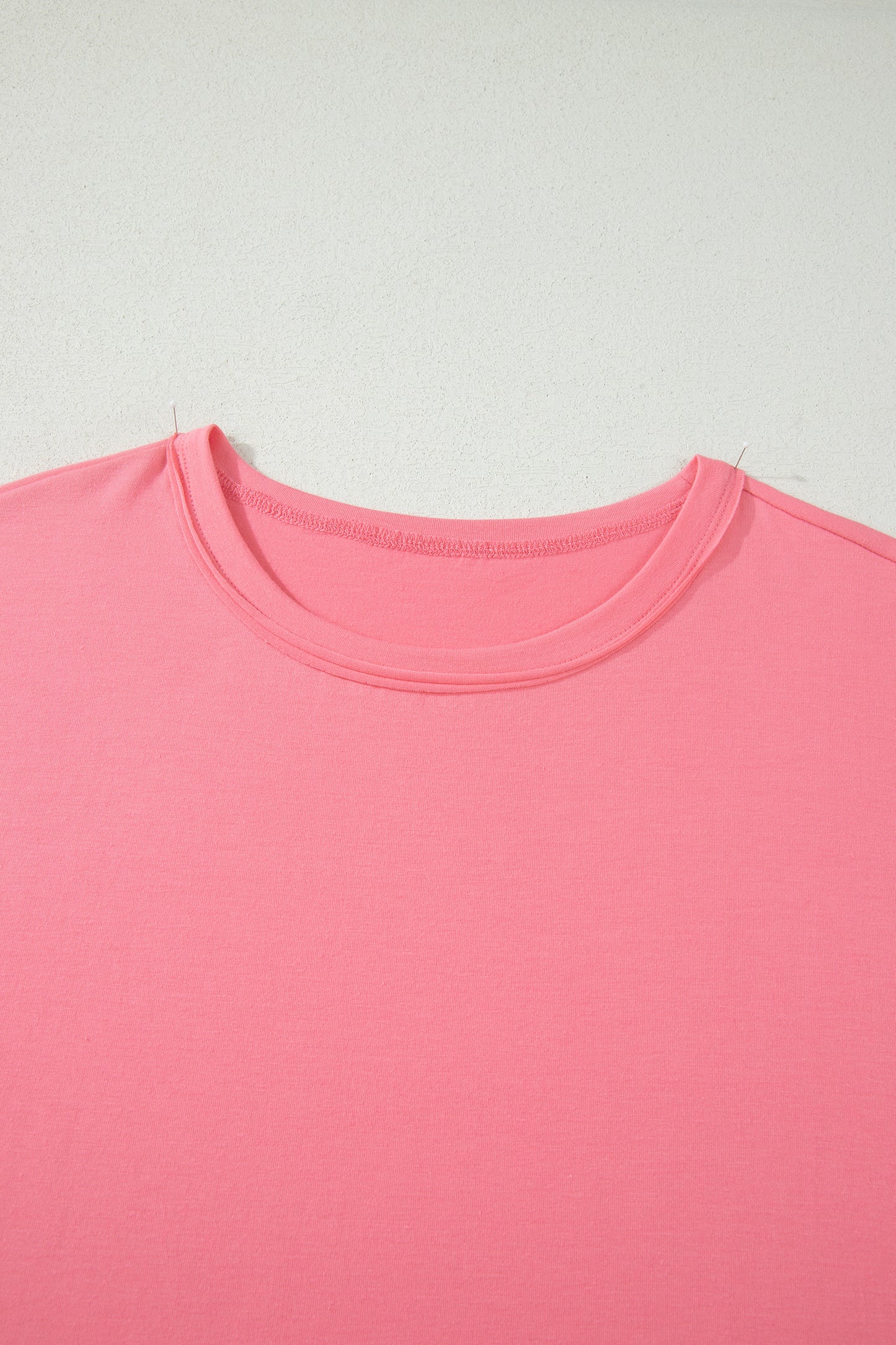 Peach Blossom Solid Color Raw Seam Detail Ruffle Hem Plus Size T Shirt
