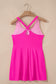 Rose Red Contrast Trim Neckline Active Shorts Attached One Piece Swim Dress