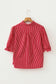 Red Stripe Ruffled Short Puff Sleeve Button Front Blouse