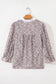 Brown Leaf Print Standing Collar Puff Sleeve Top