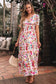 Red Floral Short Sleeve V Neck High Waist Maxi Dress