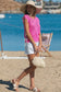 Beau Blue Pointelle Knit Patterned Scalloped Trim Short Sleeve Sweater