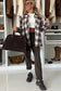 Dark Brown Flanel Plaid Single Chest Pocket Boyfriend Shacket