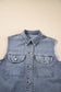 Beau Blue Denim Flap Pocket Curved Hem Shirt Vest