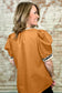 Buckskin Contrast Leopard Trim Split Neck Puff Sleeve Blouse