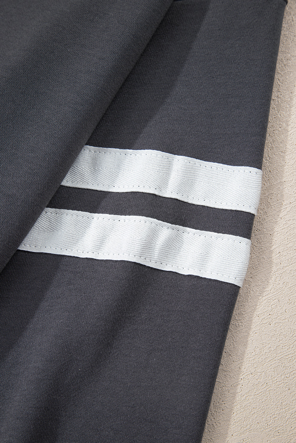 Light French Beige Varsity Striped Detail Drop Shoulder Oversized Sweatshirt