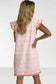 White Jacquard Textured Contrast Trim Short Sleeve Tassel Tie Shift Dress